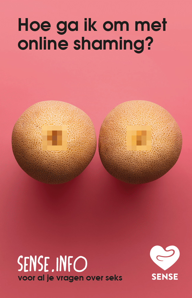 Sense.info Promokaartje met tekst: Hoe ga ik om met online shaming?